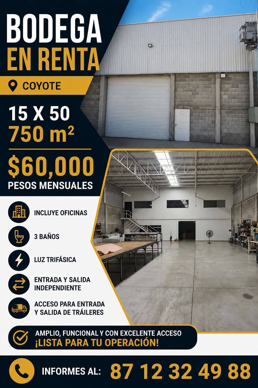 ¡BODEGA EN RENTA EN COYOTE!